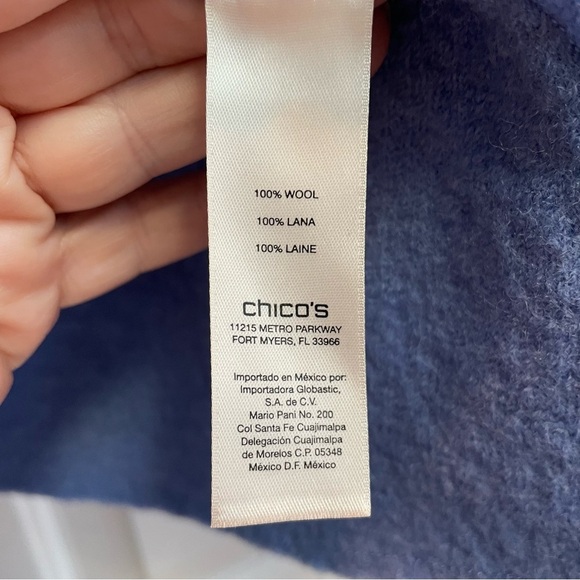 Chico's 100% Wool Periwinkle Open Front Pockets Sweater Duster Cardigan XL - Picture 6 of 10